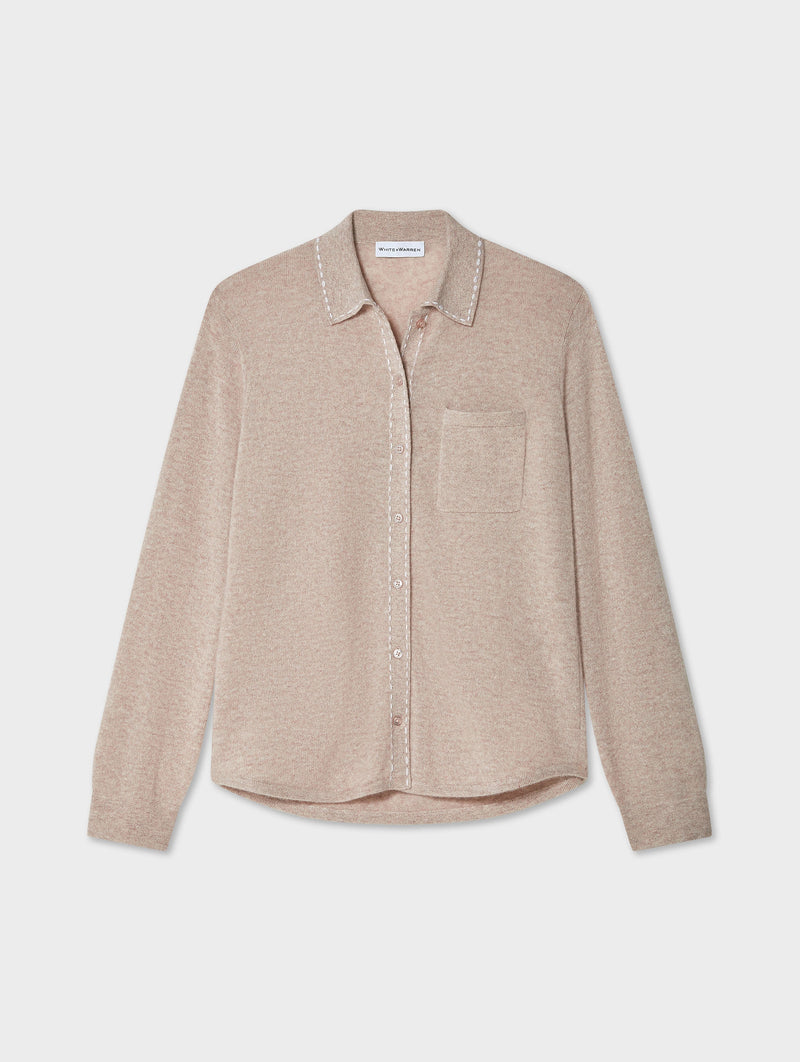 Cashmere Embroidered Trim Button Down Shirt
