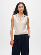 Cashmere Cable Sleeveless Polo
