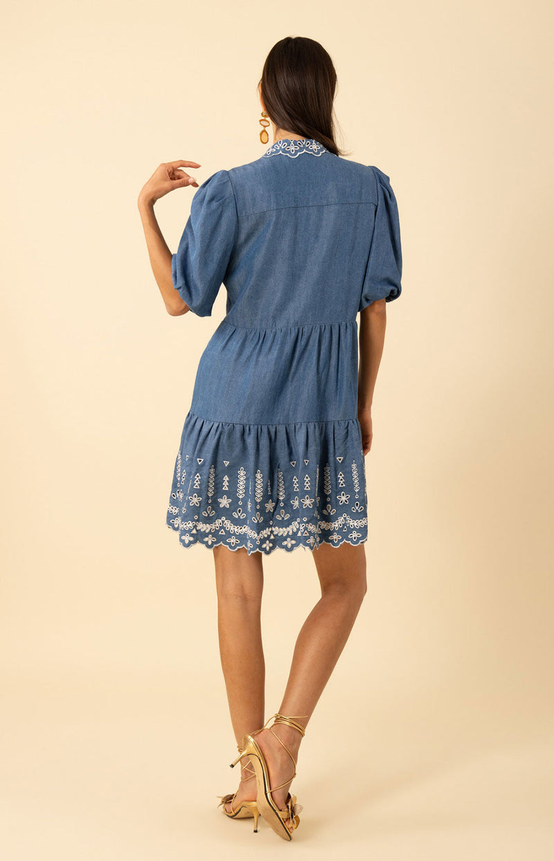Rayna Embroidered Chambray Dress