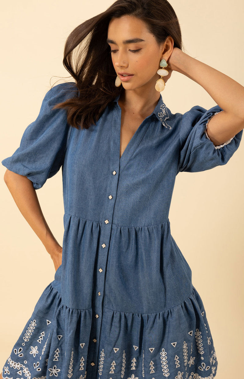 Rayna Embroidered Chambray Dress