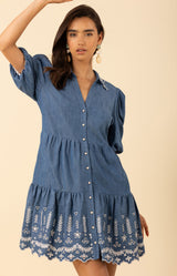 Rayna Embroidered Chambray Dress