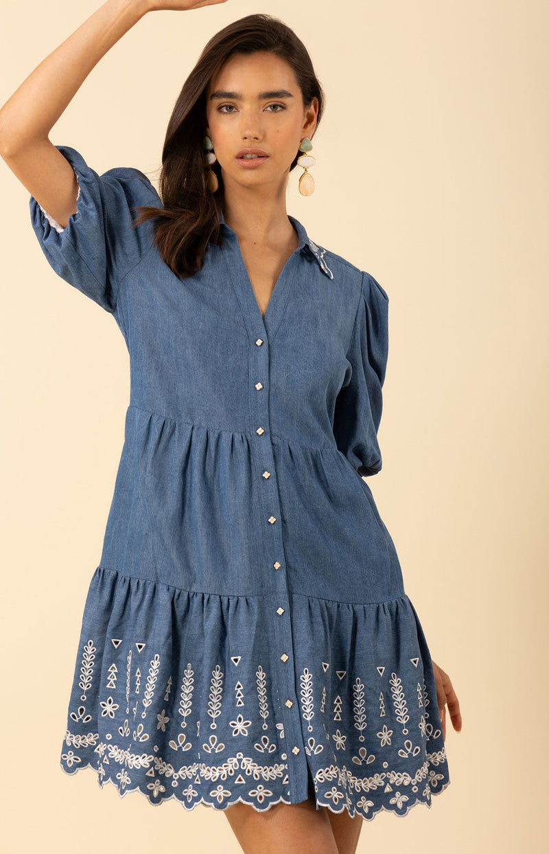Rayna Embroidered Chambray Dress